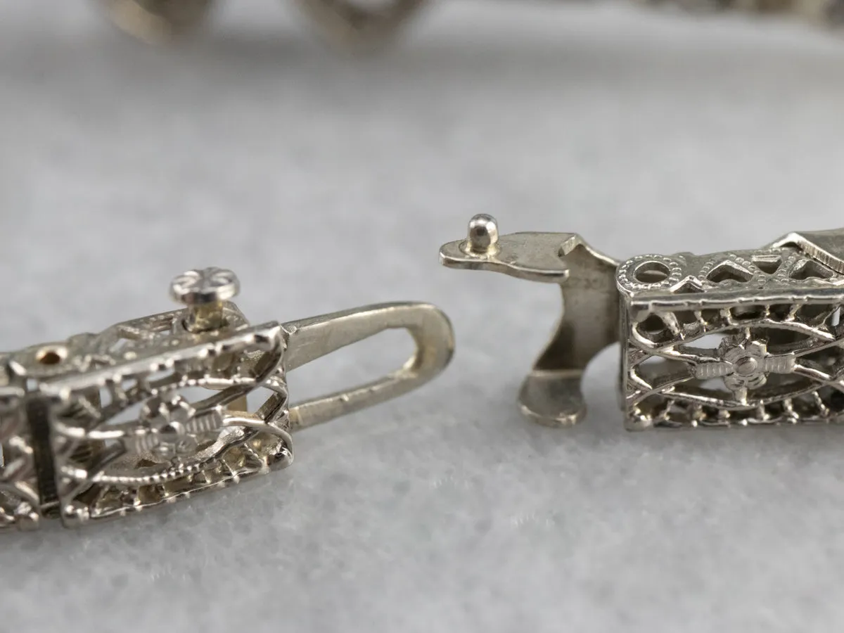 Art Deco Diamond Filigree Bow Link Bracelet