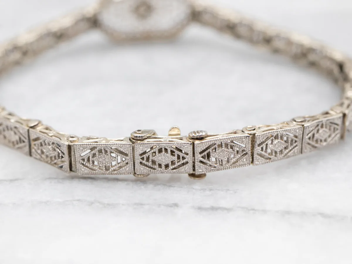 Art Deco Diamond Filigree Link Bracelet