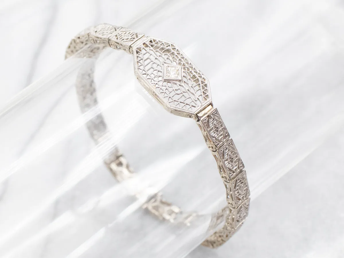 Art Deco Diamond Filigree Link Bracelet