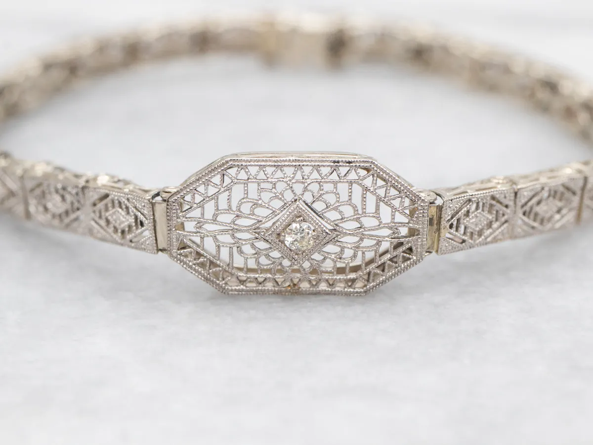 Art Deco Diamond Filigree Link Bracelet