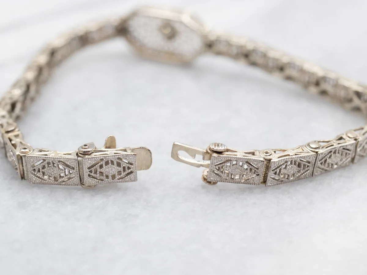 Art Deco Diamond Filigree Link Bracelet