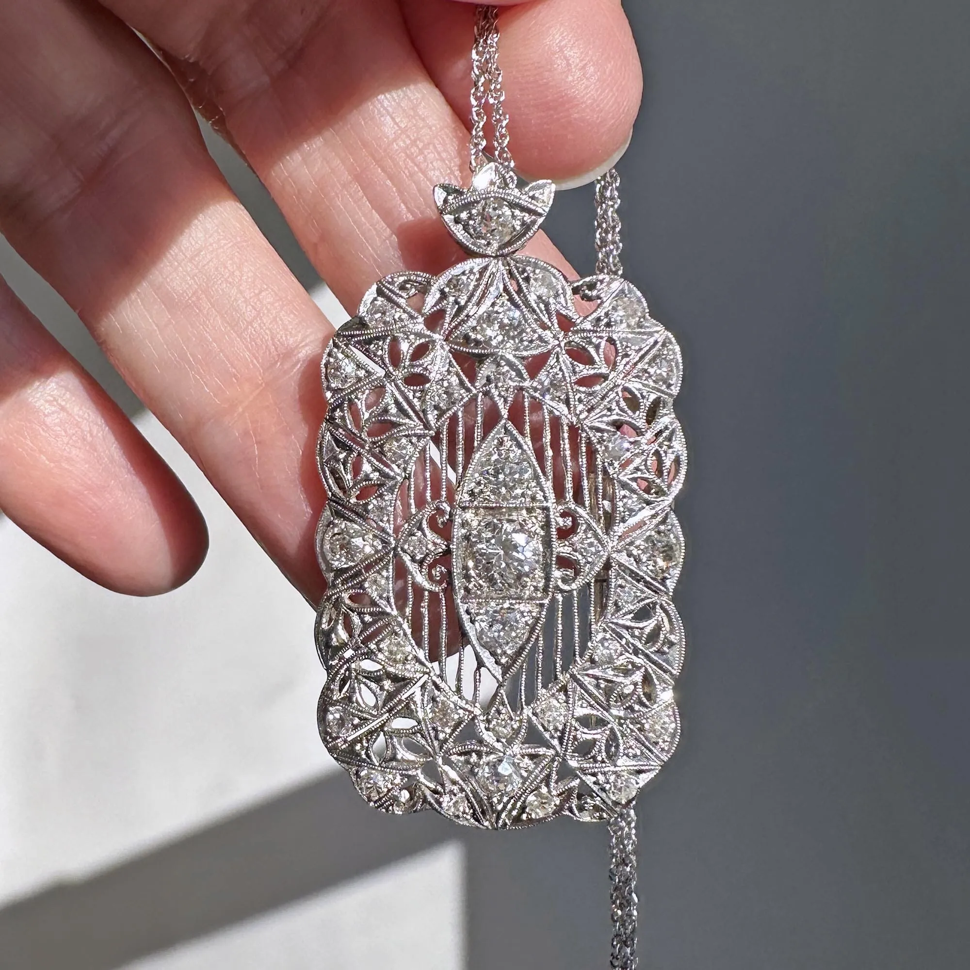 Art Deco Platinum 1.75 CTW Diamond Brooch Pendant