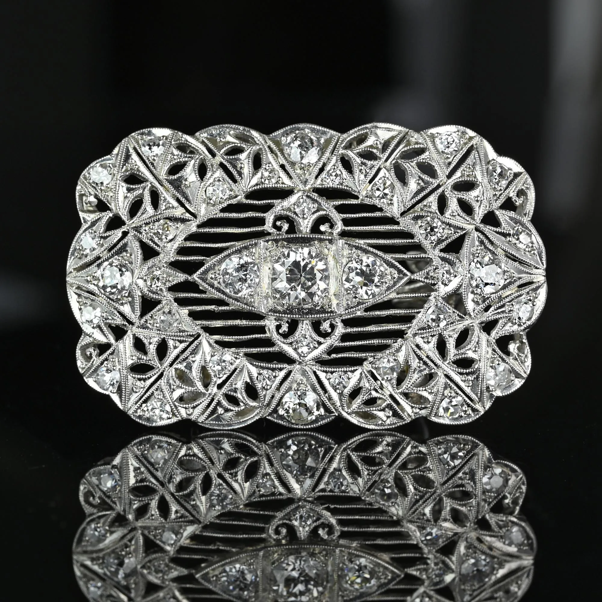 Art Deco Platinum 1.75 CTW Diamond Brooch Pendant