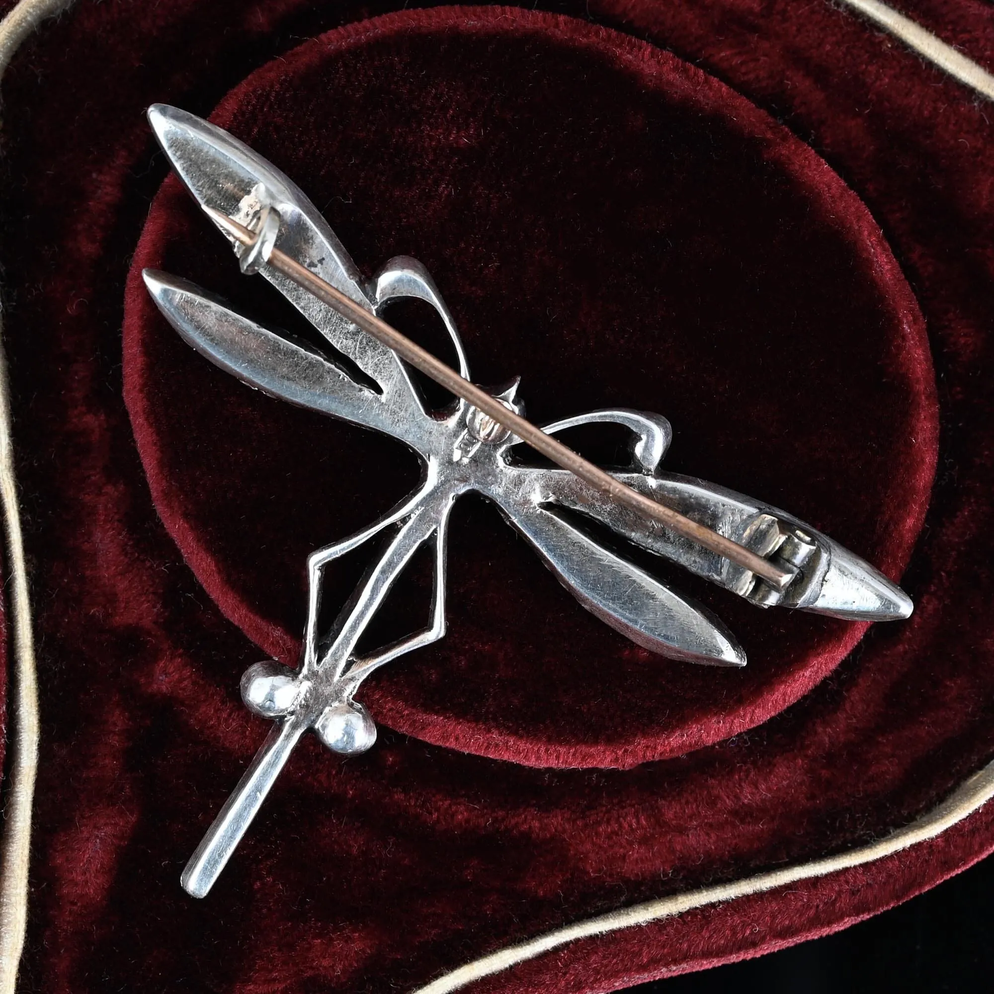 Art Deco Ruby Diamond Emerald Paste Dragonfly Brooch