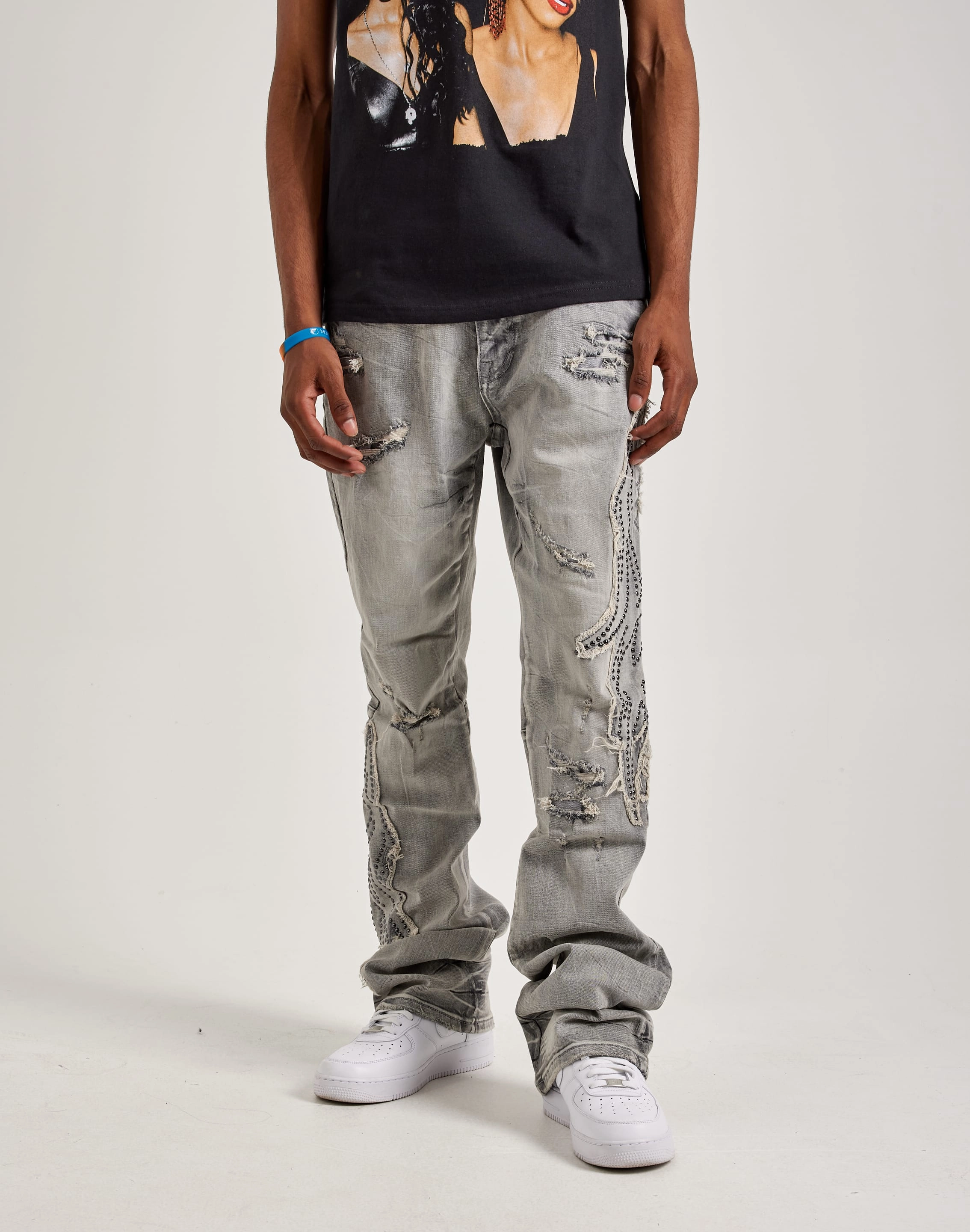 Athleisure fashion Smoke Rise Studded Flame Jeans Trendy gear