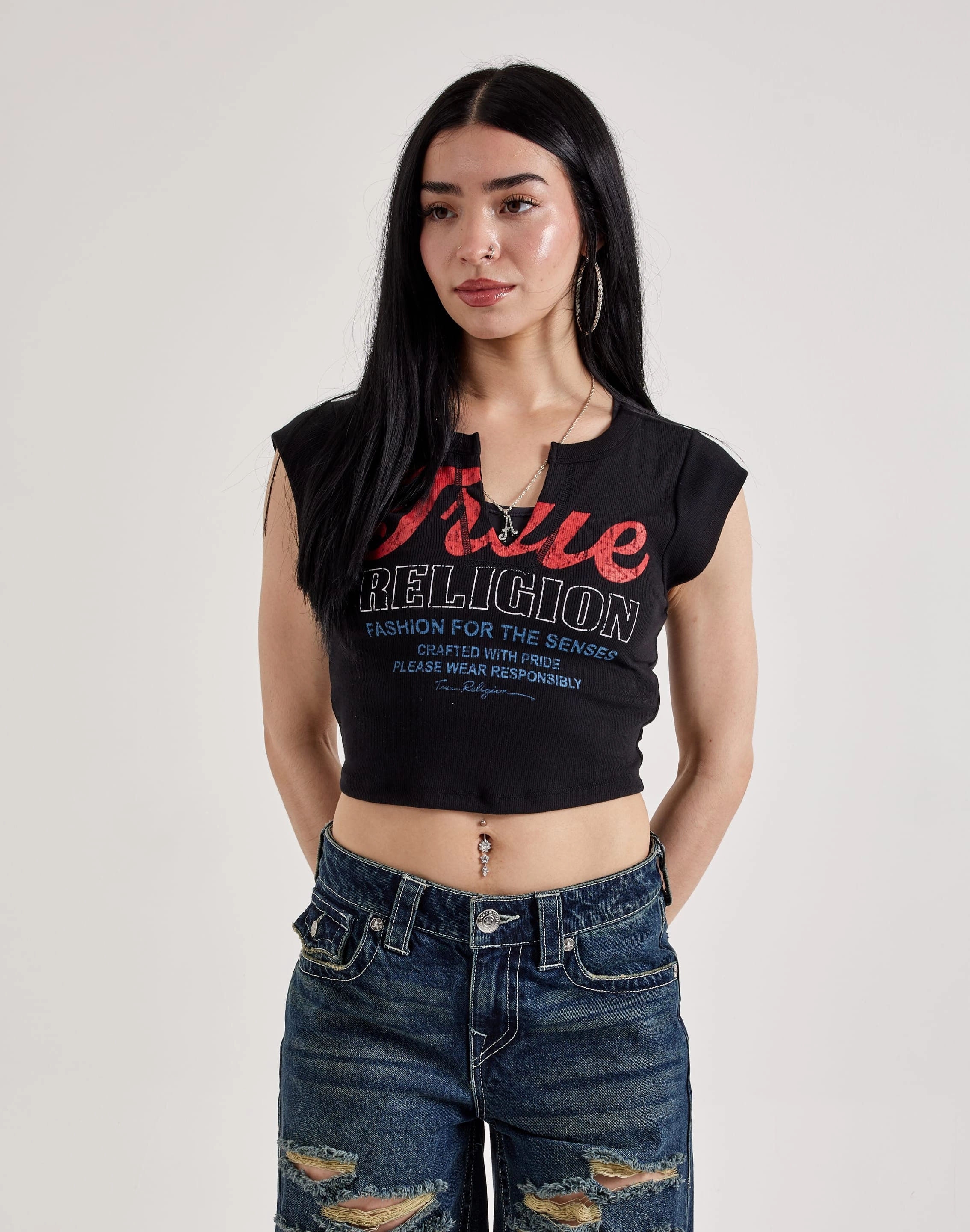 True Religion Retro Logo V-Notch Tee Luxury fashion items High - end fashion