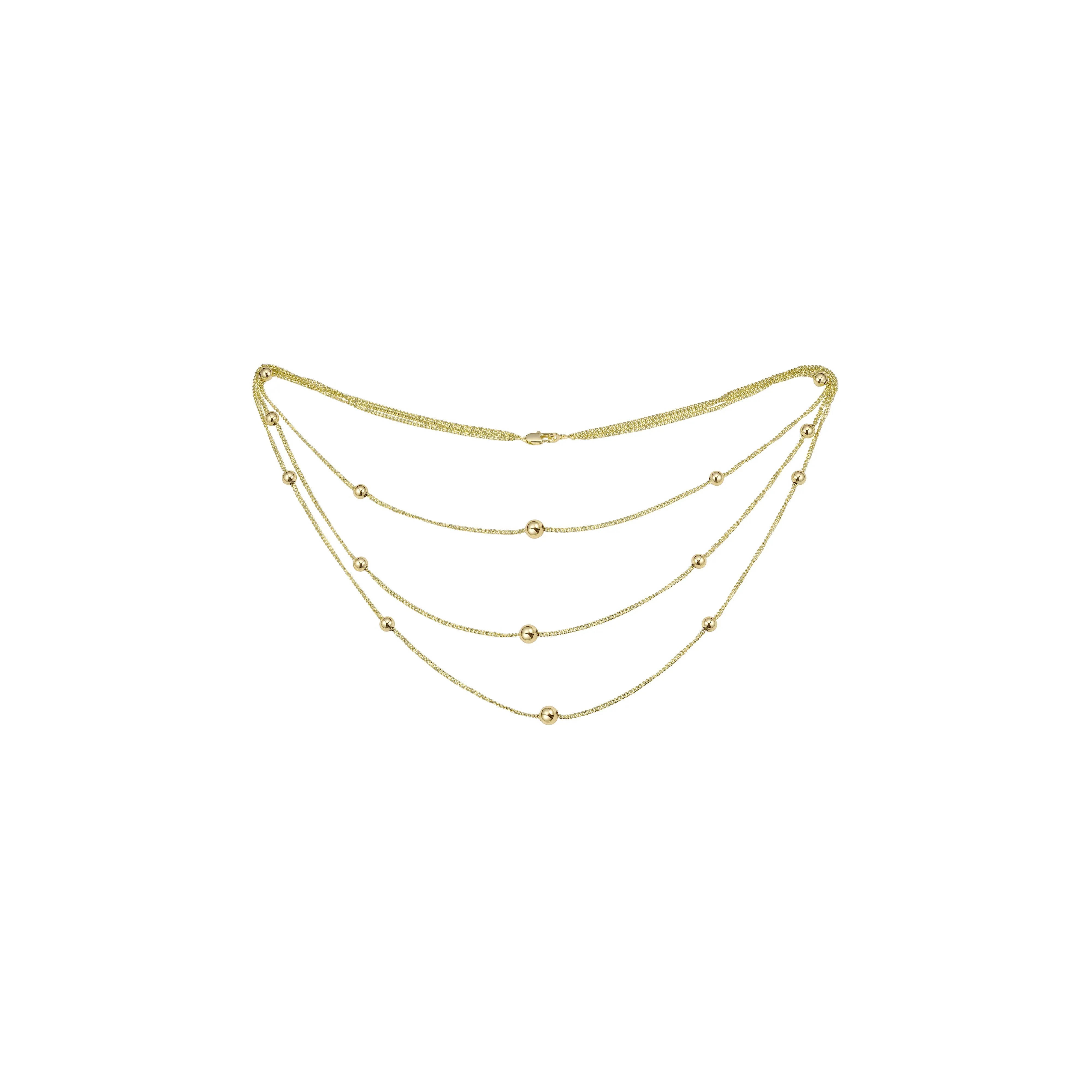 Beads long necklace plated in White Gold, 14K Gold, Rose Gold, two tone, three tone
