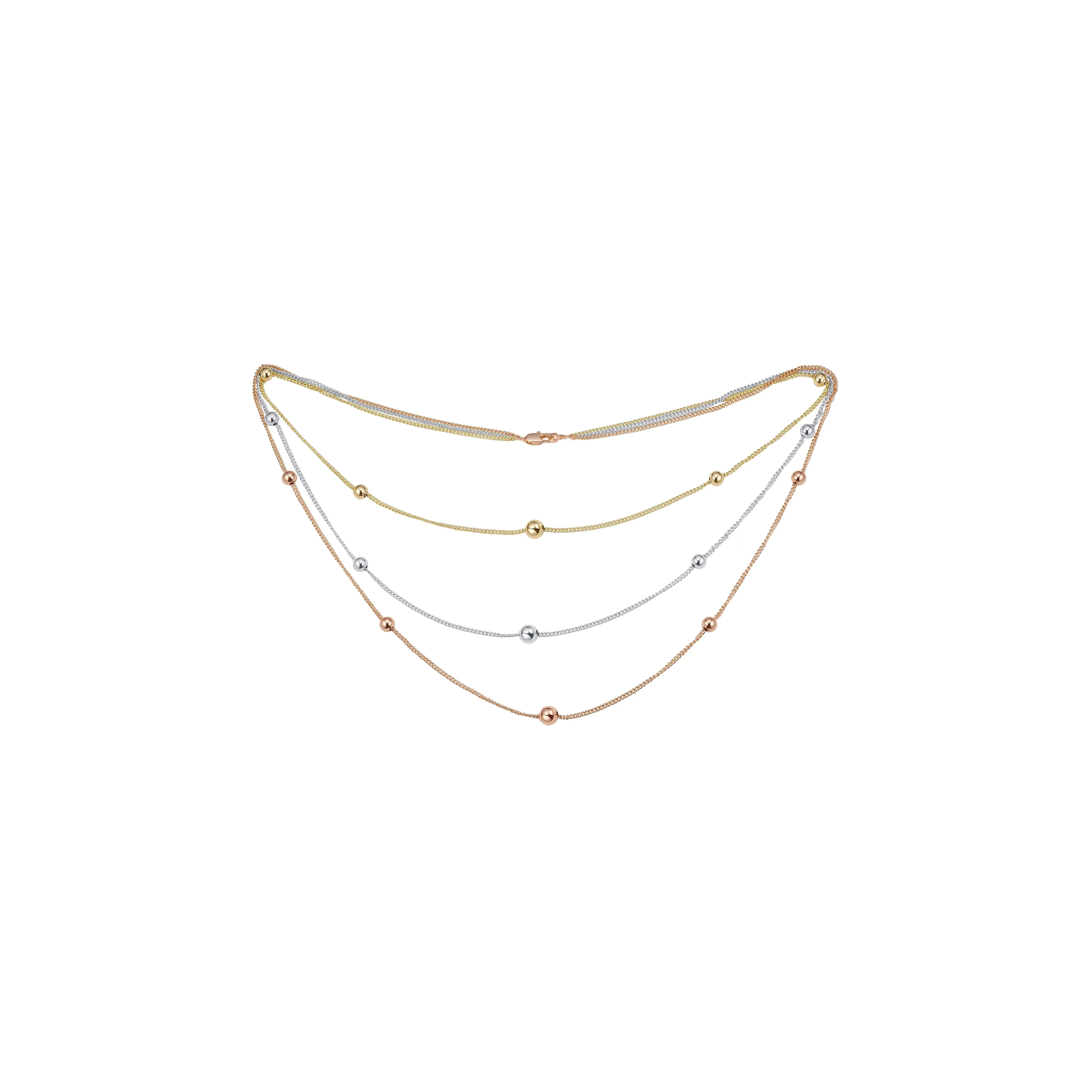 Beads long necklace plated in White Gold, 14K Gold, Rose Gold, two tone, three tone