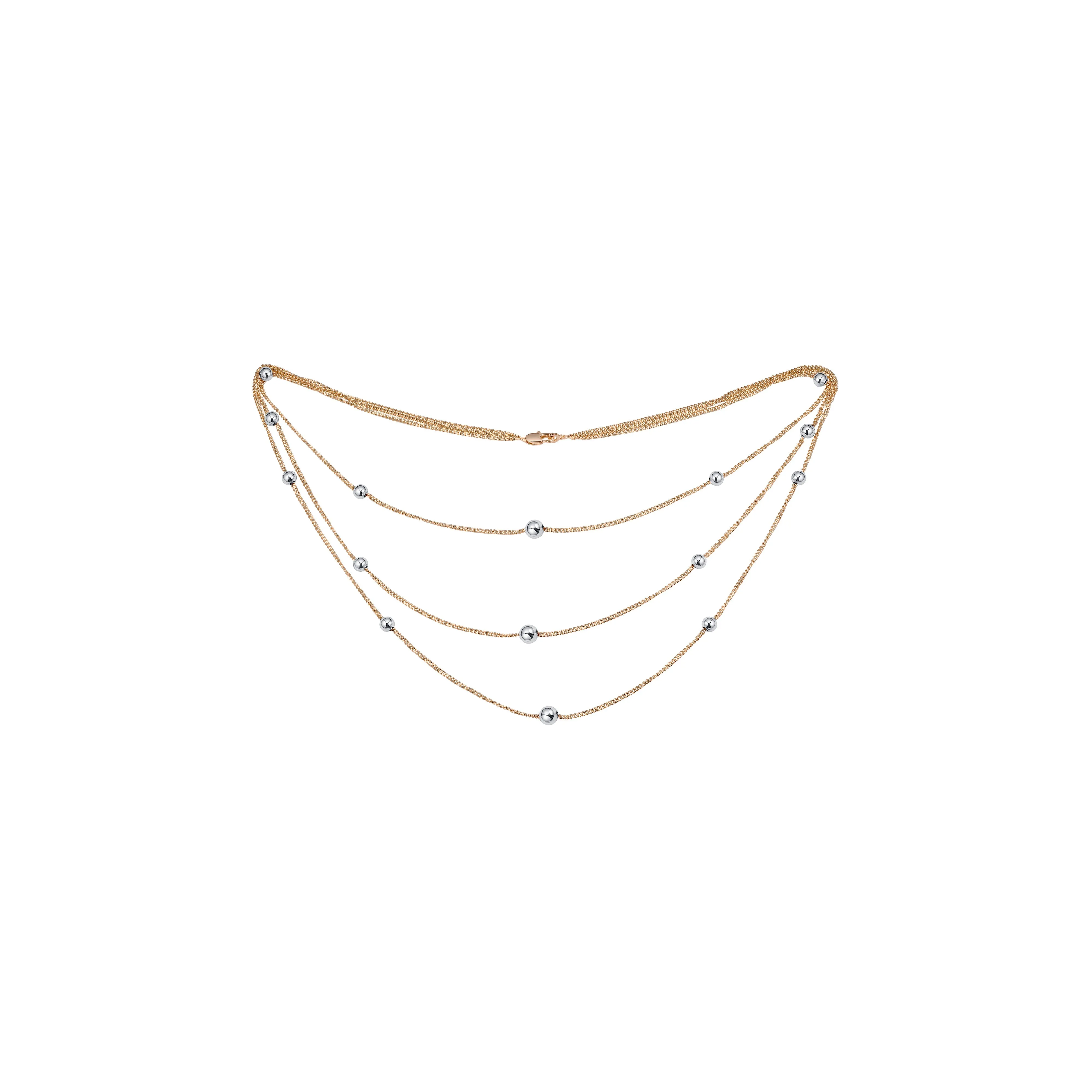 Beads long necklace plated in White Gold, 14K Gold, Rose Gold, two tone, three tone