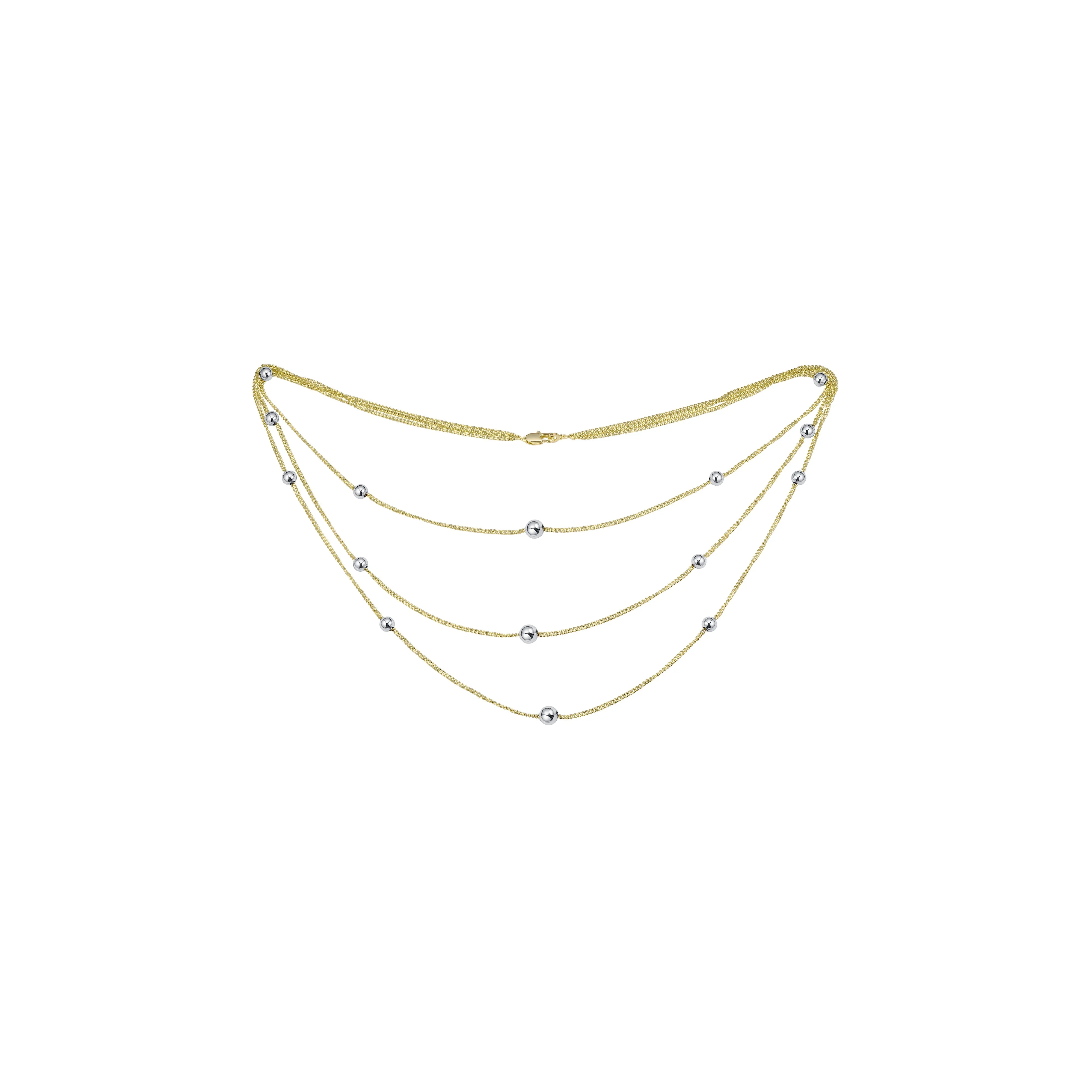 Beads long necklace plated in White Gold, 14K Gold, Rose Gold, two tone, three tone