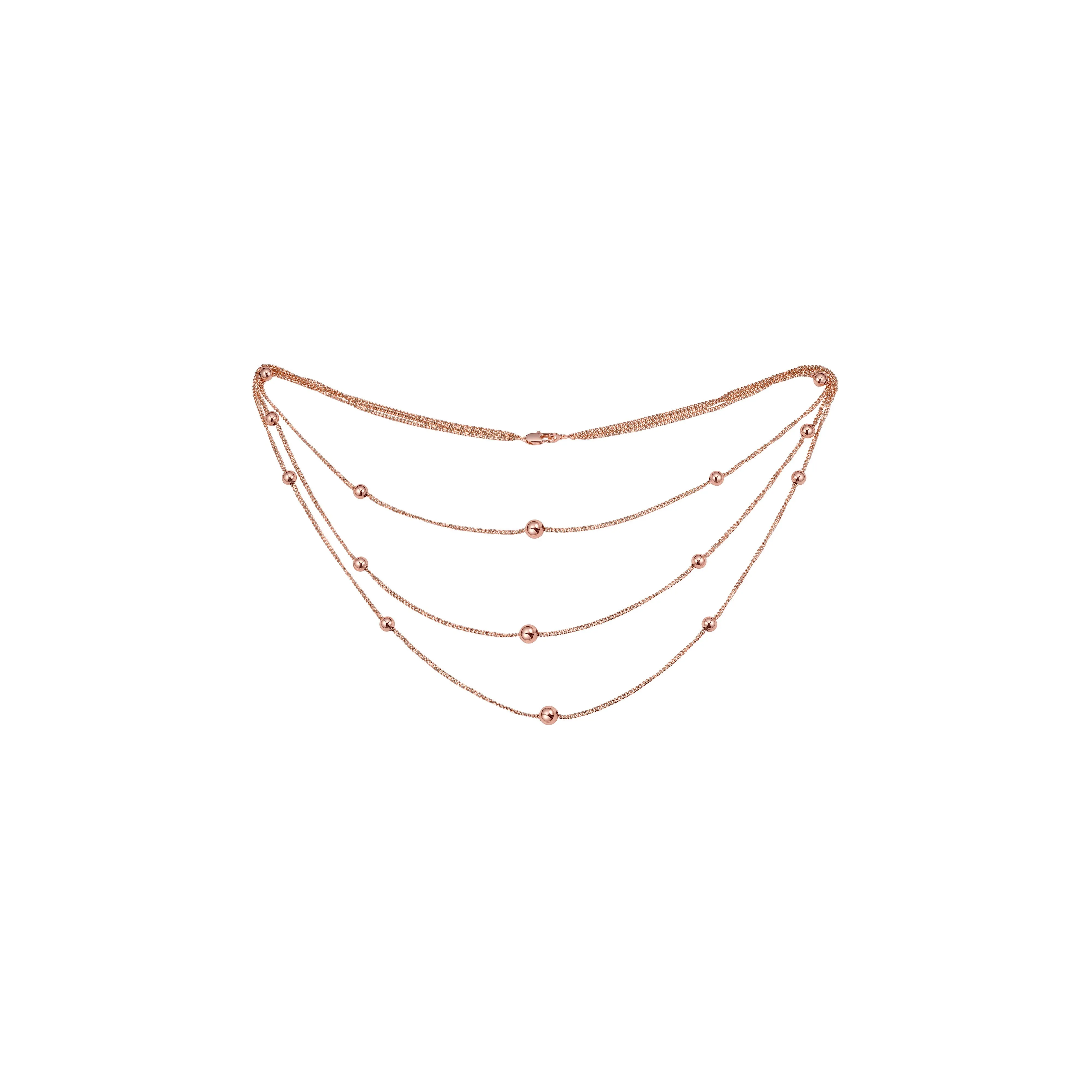 Beads long necklace plated in White Gold, 14K Gold, Rose Gold, two tone, three tone
