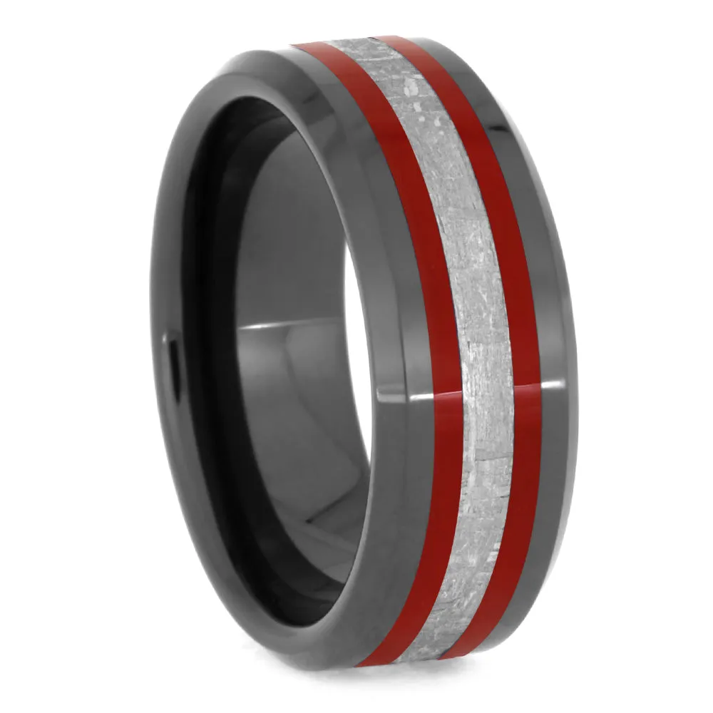 Black & Red Ring Set With Diamond Engagement Ring