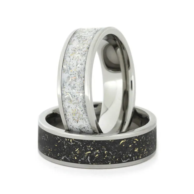Black & White Stardust? Titanium Wedding Band Set