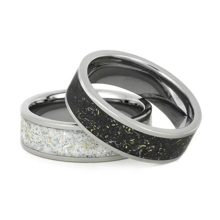 Black & White Stardust? Titanium Wedding Band Set
