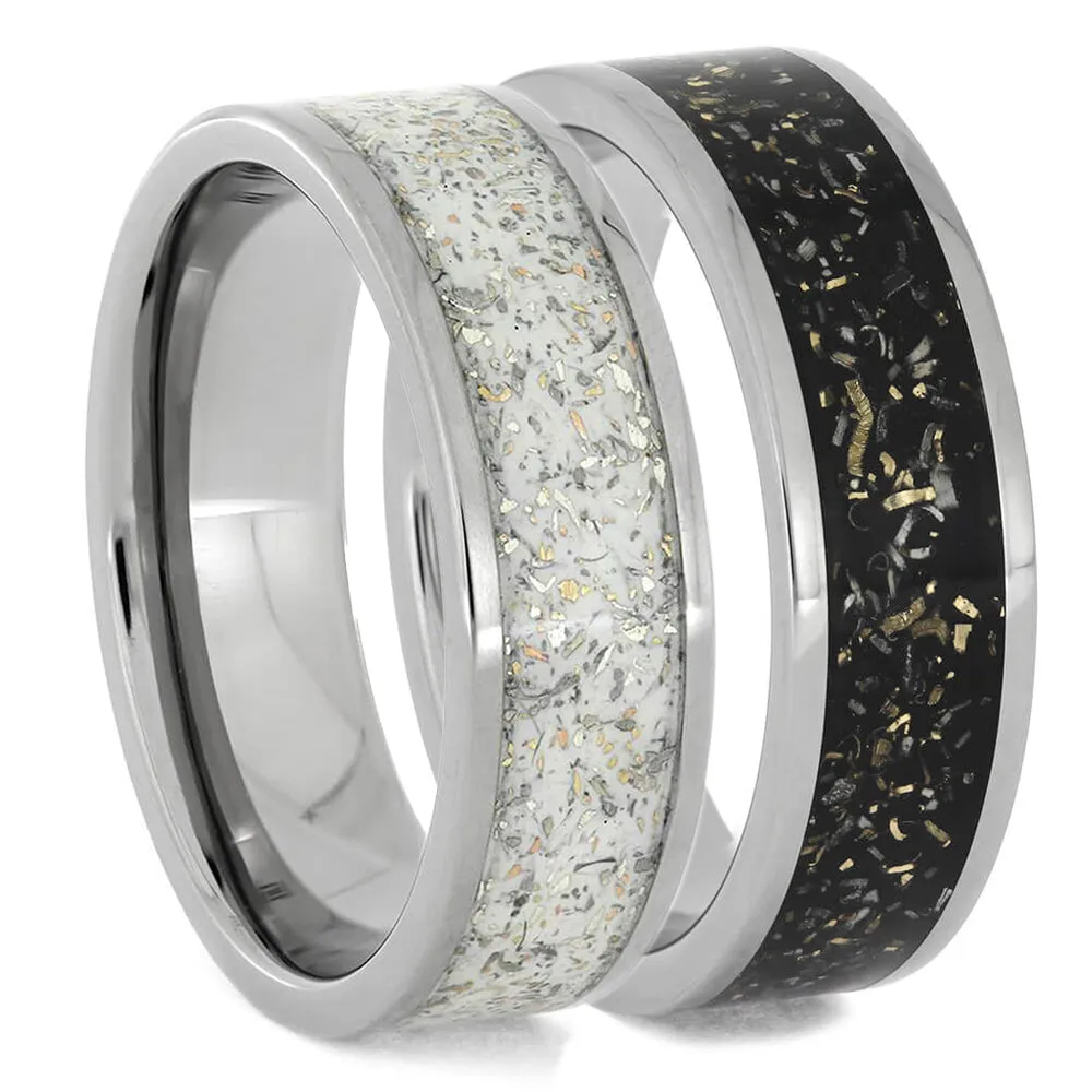 Black & White Stardust? Titanium Wedding Band Set
