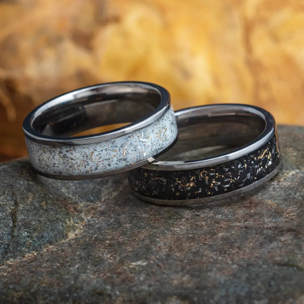 Black & White Stardust? Titanium Wedding Band Set