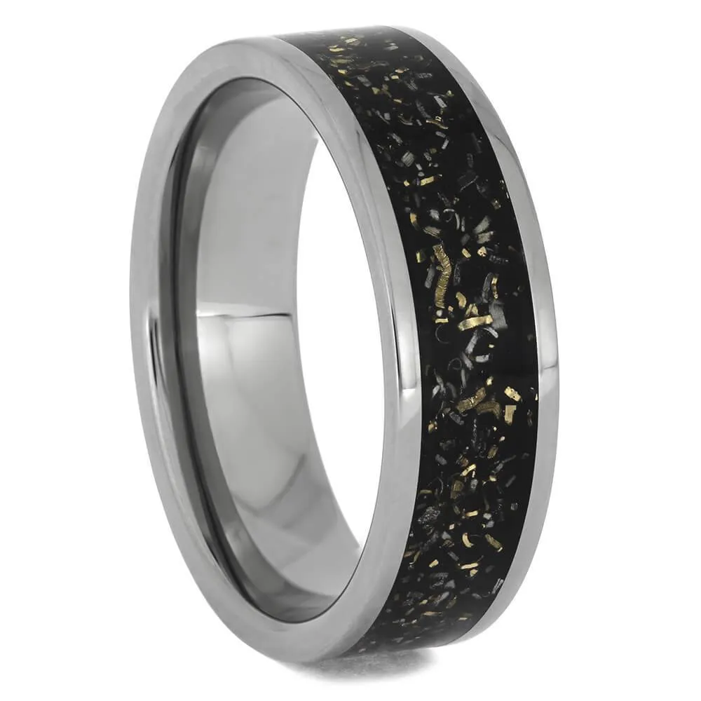 Black & White Stardust? Titanium Wedding Band Set