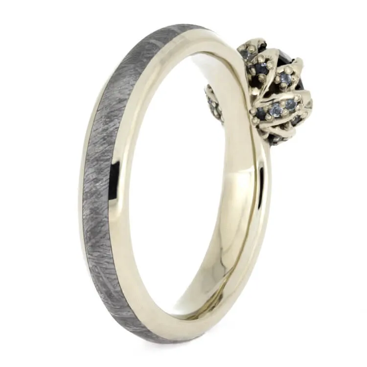 Black Diamond Ring Set, White Gold Wedding Rings With Meteorite