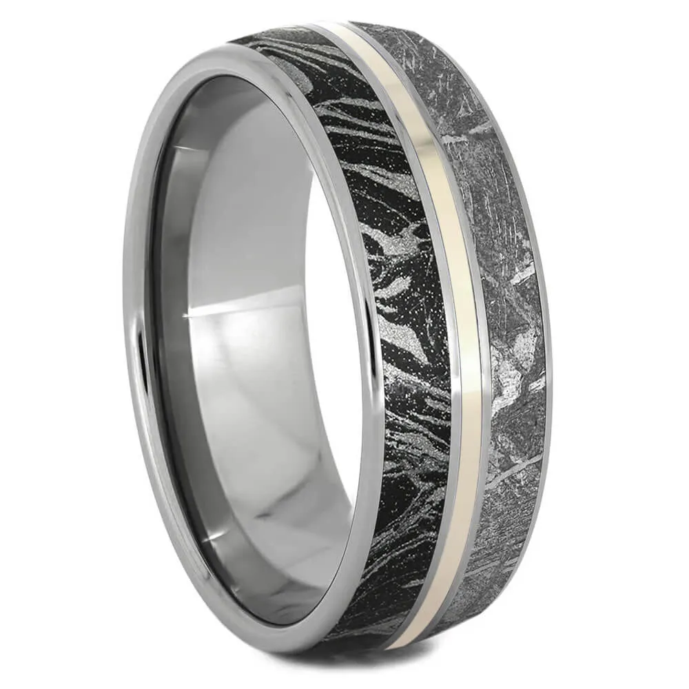 Black Diamond Ring Set, White Gold Wedding Rings With Meteorite