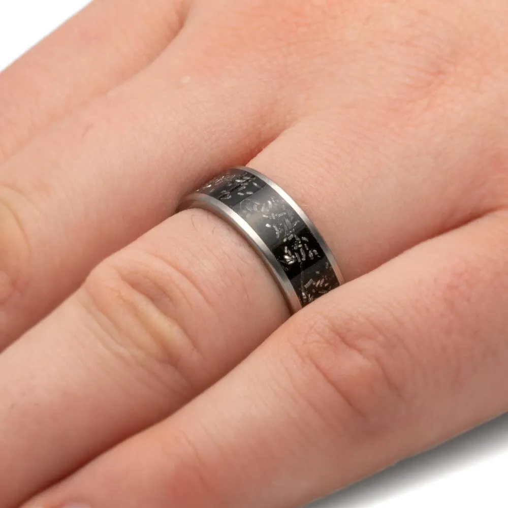 Black Stardust? Wedding Band Set, His And Hers Meteorite Rings