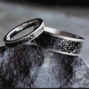 Black Stardust? Wedding Band Set, His And Hers Meteorite Rings