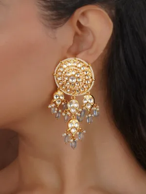 Blue Color Gold Plated Faux Polki Earrings - PK-E1