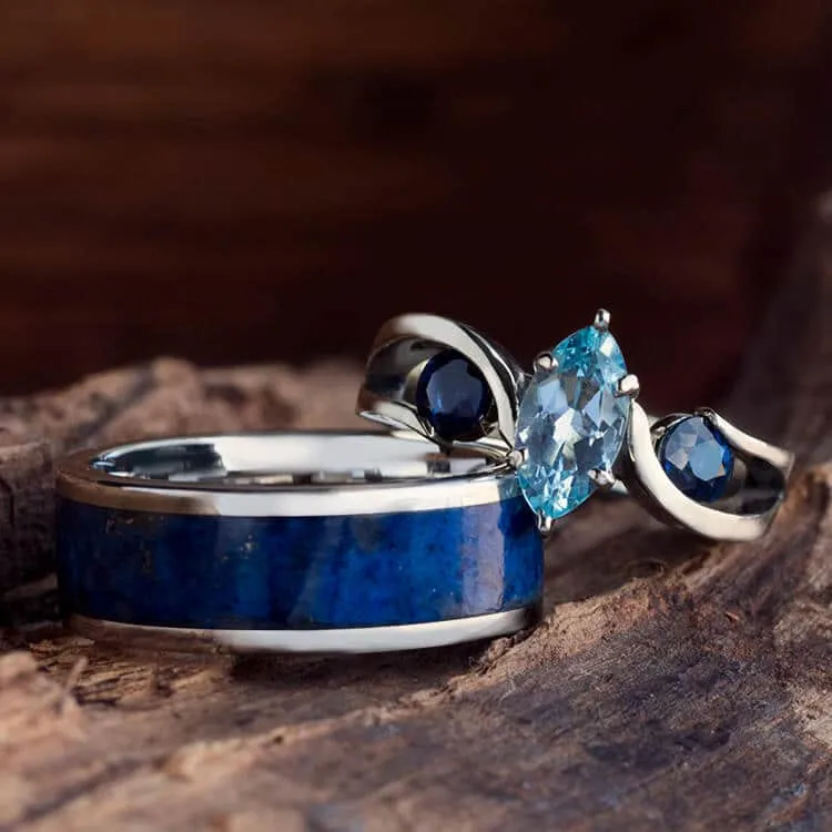 Blue Couples Ring Set With Aquamarine & Lapis Lazuli