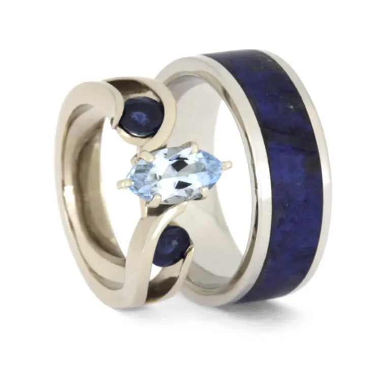 Blue Couples Ring Set With Aquamarine & Lapis Lazuli