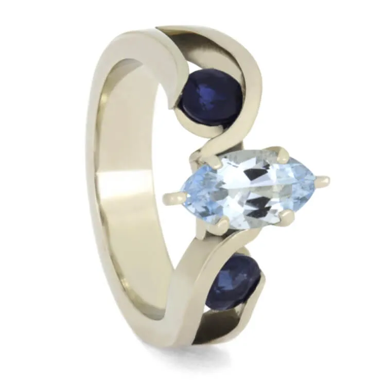Blue Couples Ring Set With Aquamarine & Lapis Lazuli