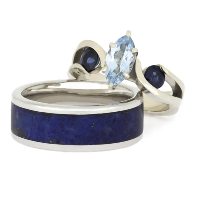 Blue Couples Ring Set With Aquamarine & Lapis Lazuli