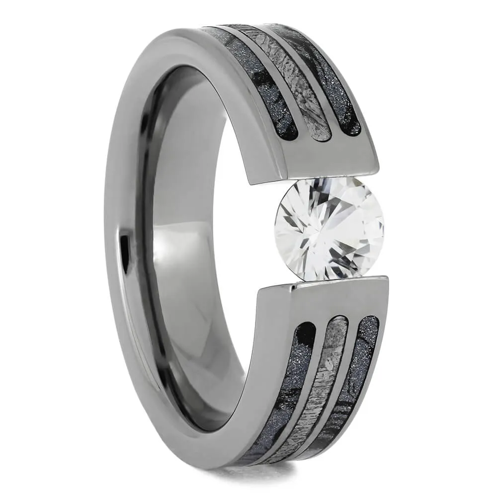 Blue Ring Set with Meteorite and Mokume Gane