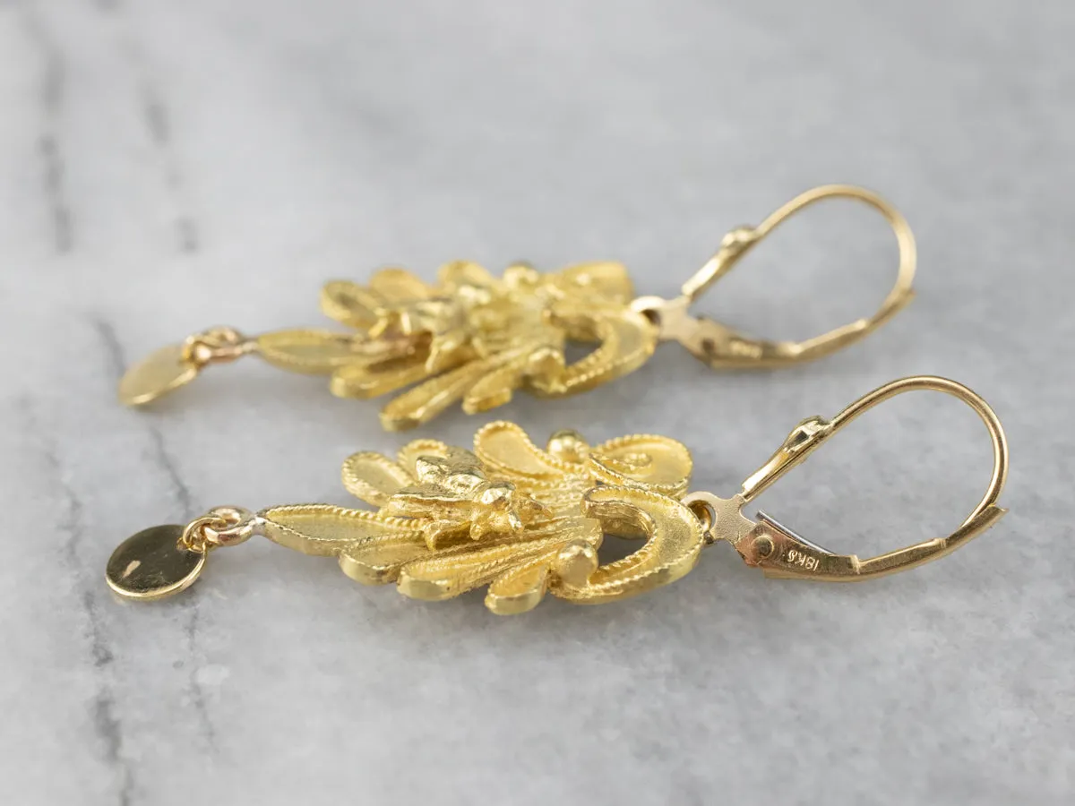 Botanical Bee Gold Drop Earrings