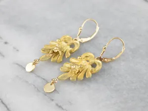 Botanical Bee Gold Drop Earrings