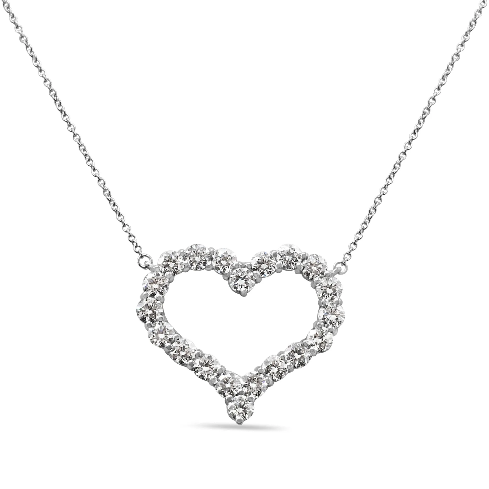 Brilliant Cut Diamond Set Tiffany Hearts Pendant Necklace - Large