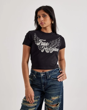 Business casual wear True Religion Crystal Wing Baby Tee Fashion sizes