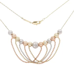 C hammered beads 14K Gold three tone Necklace