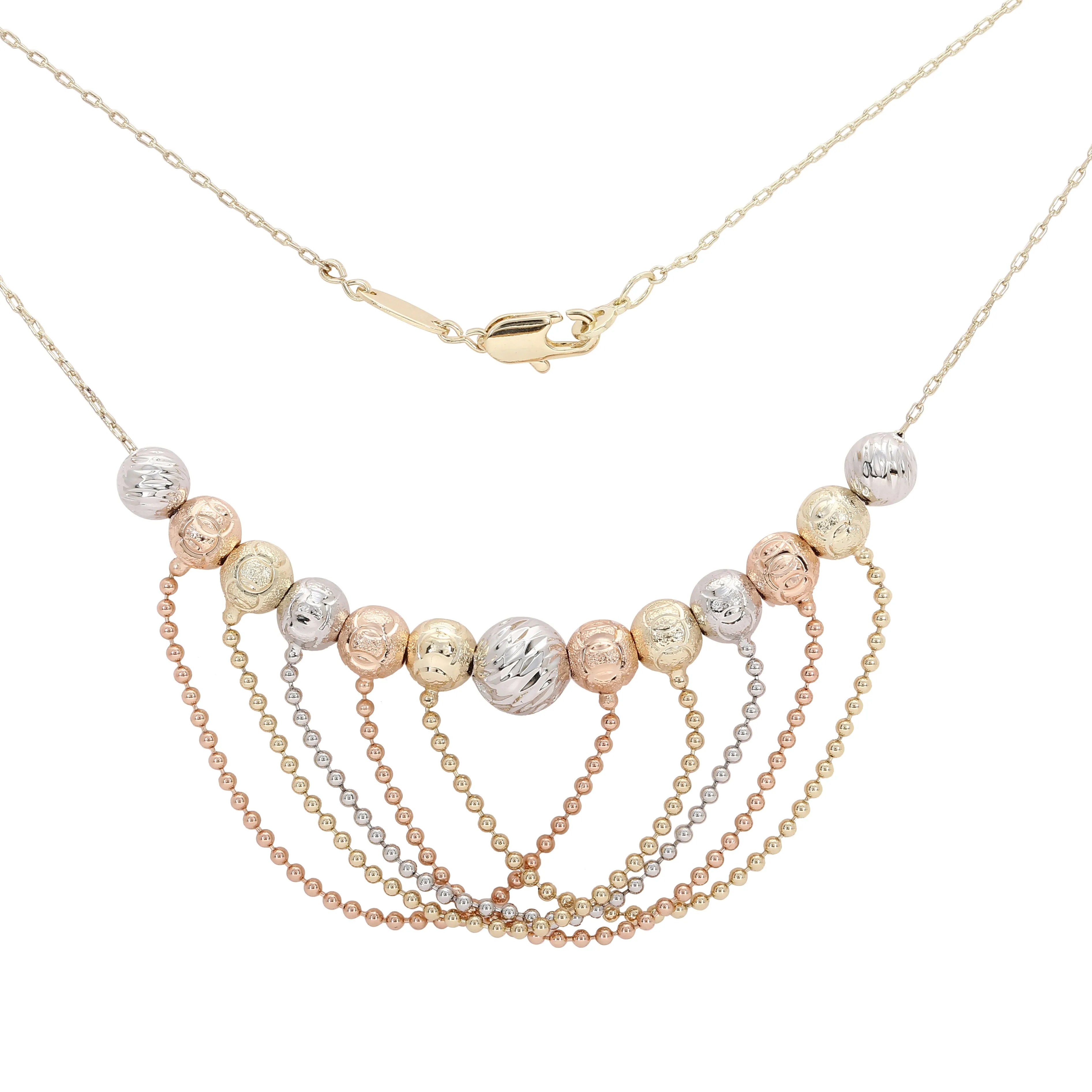 C hammered beads 14K Gold three tone Necklace