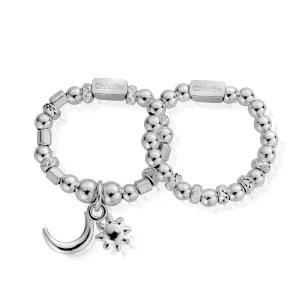 ChloBo Sterling Silver Moon And Sun Set Of 2 Rings