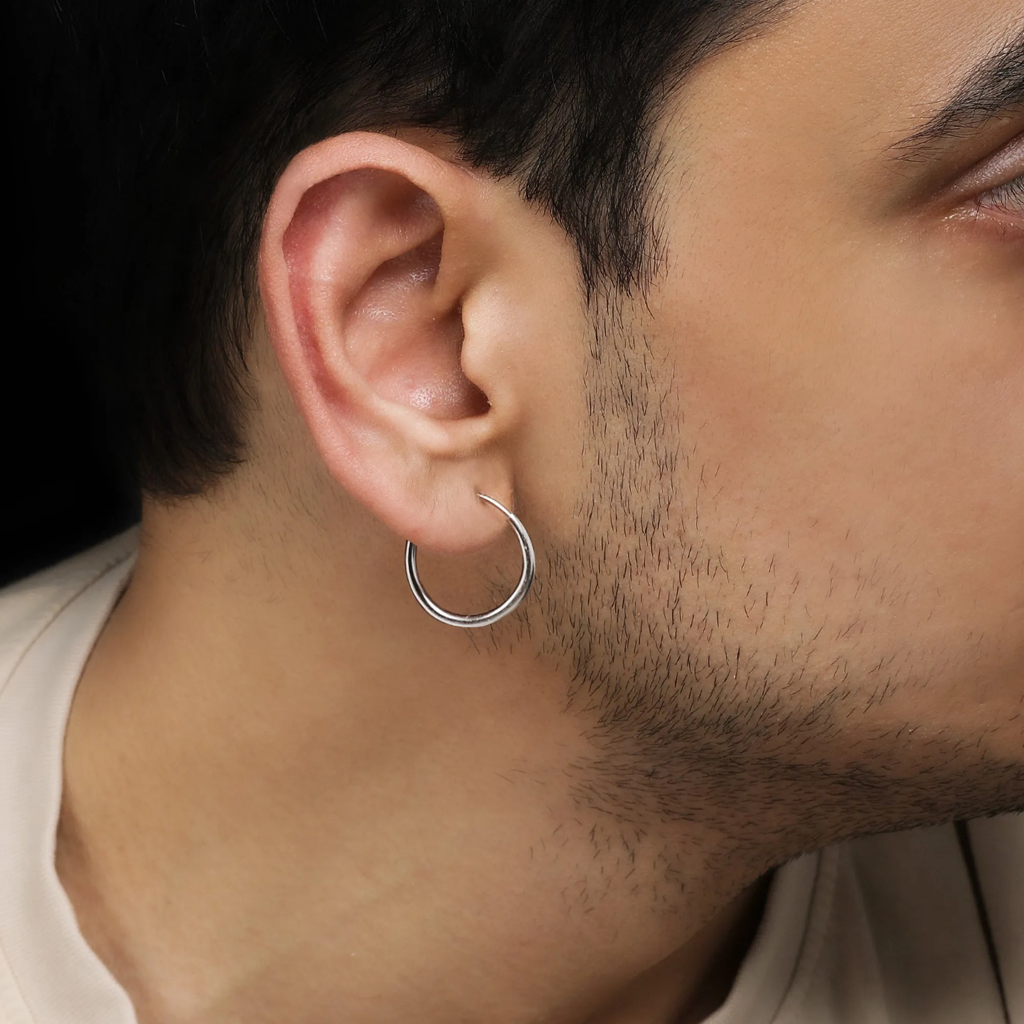Classic Silver Hoop Earrings For Him
