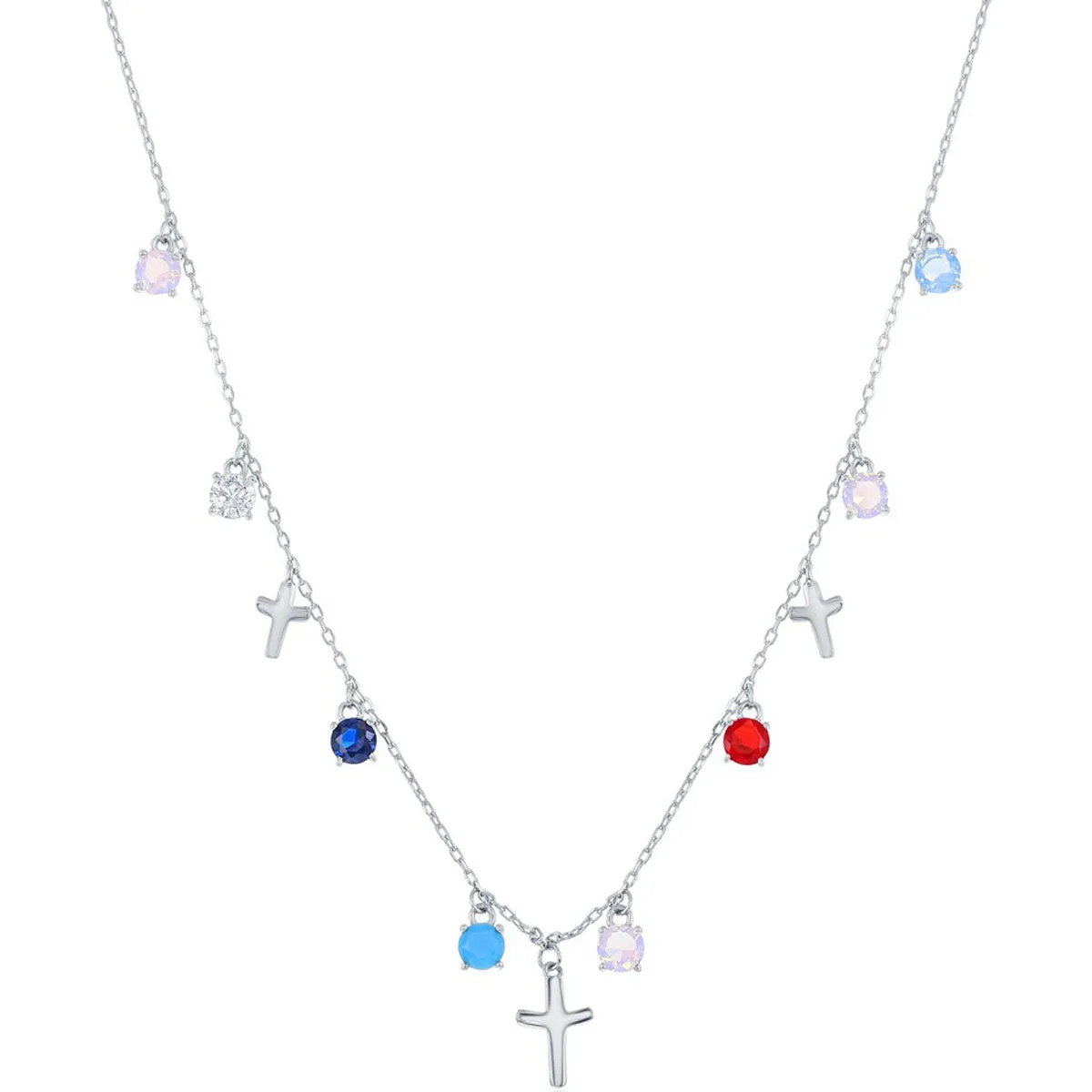 Classic Women's Necklace - Round Multi-Color CZ and Crosses | M-6814