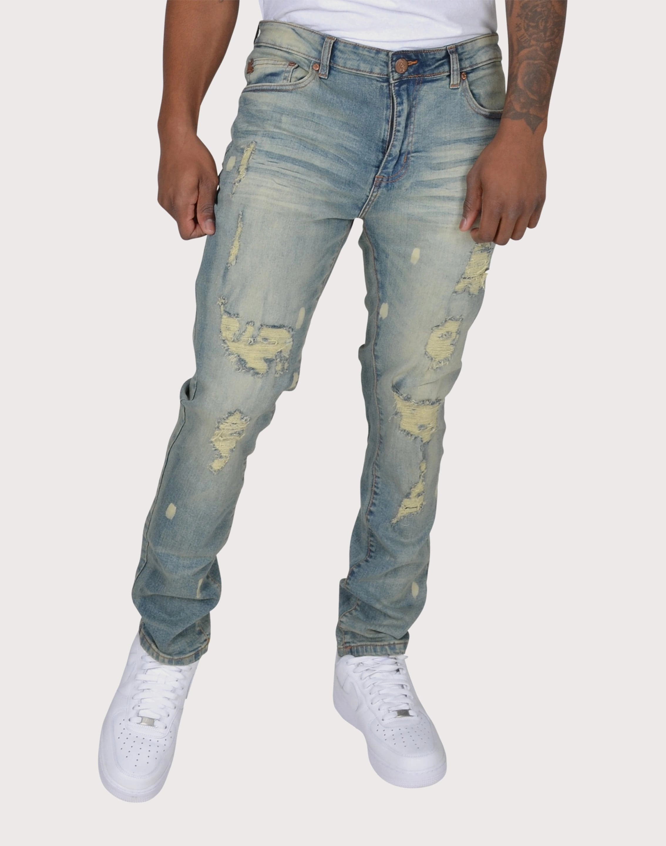Grindhouse Blue Vintage Ripped With Bleach Denim Jeans Fashion rental Wardrobe staples