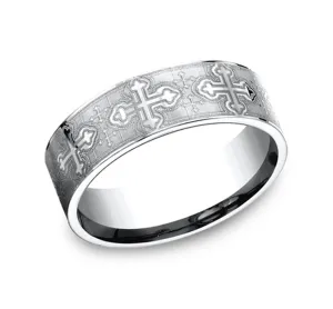 Cobalt Chrome 7mm Laser Cross Design Wedding Band