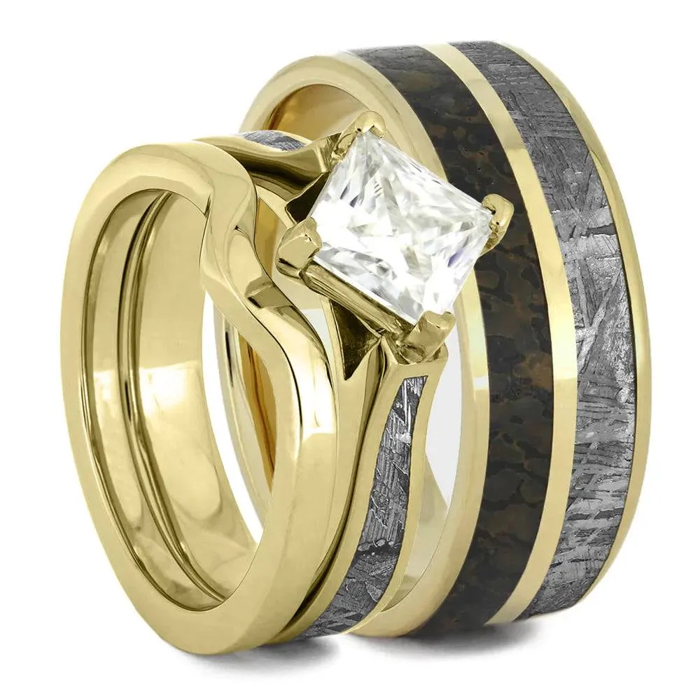 Coordinating Rings With Dinosaur Bone & Meteorite