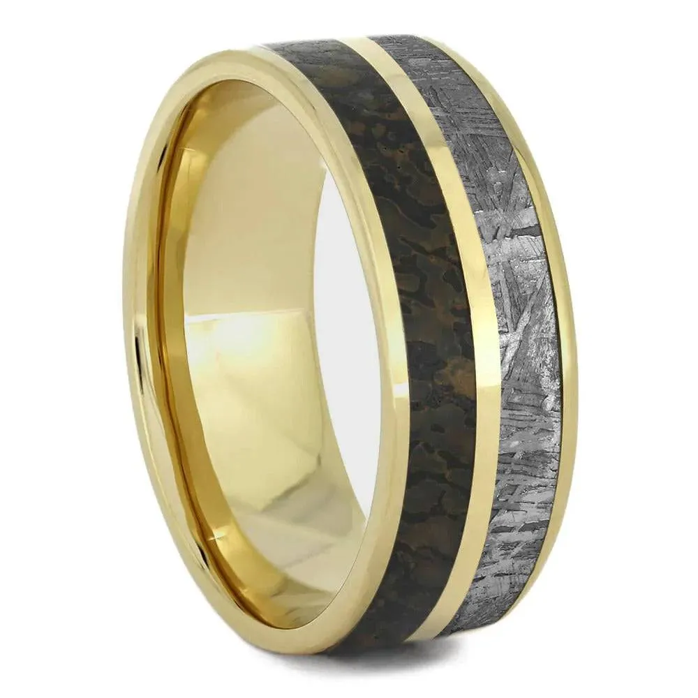 Coordinating Rings With Dinosaur Bone & Meteorite