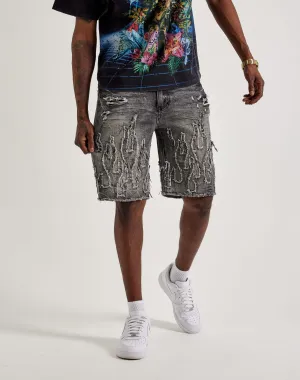 Cotton - made fashion Smoke Rise Flame Applique Shorts Leather - material fashion