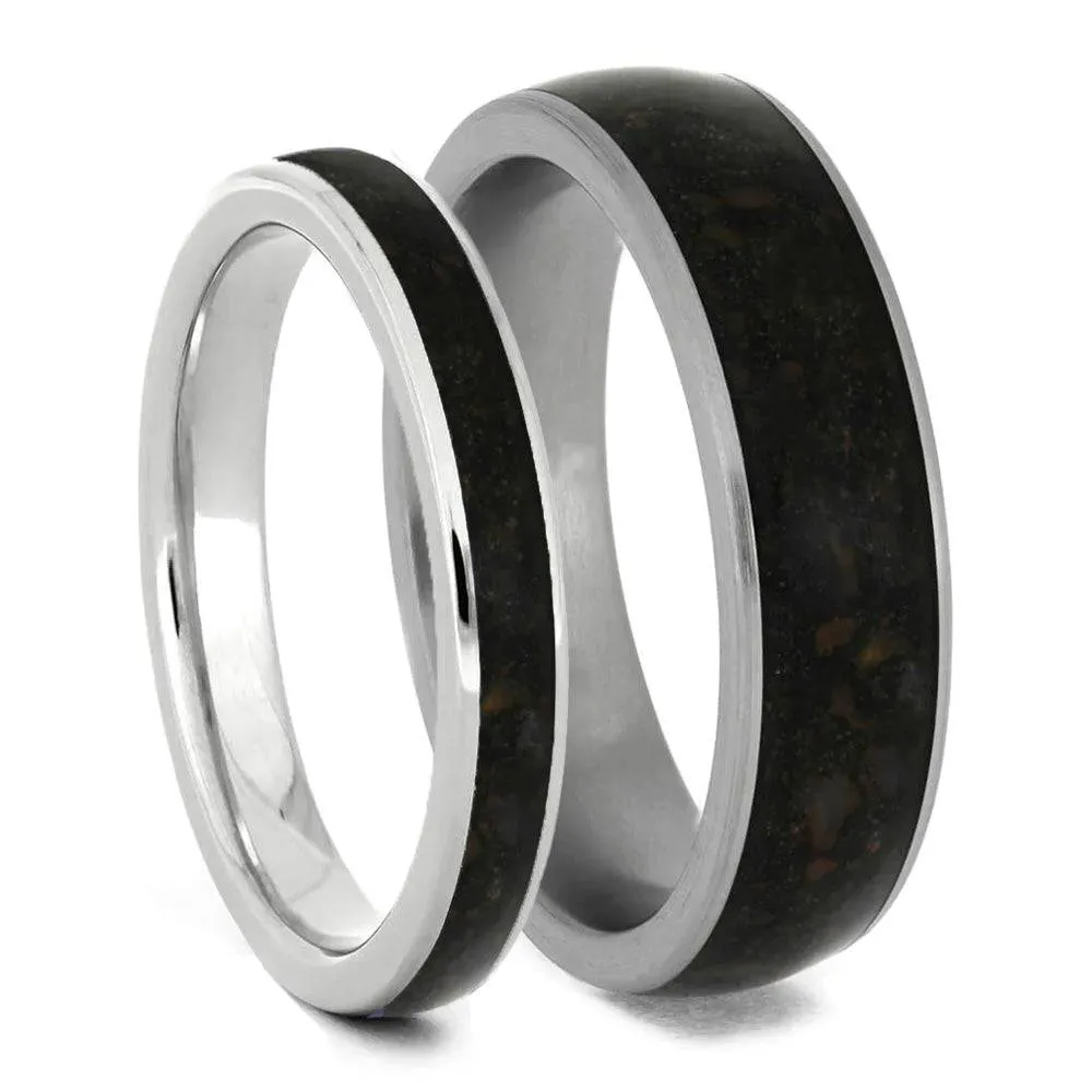 Crushed Dinosaur Bone His & Hers Matching Wedding Bands