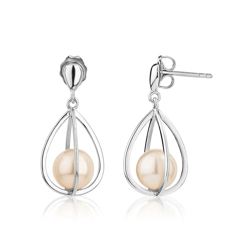 Cultured freshwater pearl drop earrings in sterling silver