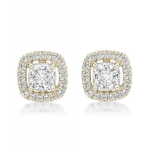 Cushion and Round Brilliant stud earrings with 1.19 carats* of diamond simulants in 10 carat yellow gold