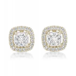 Cushion and Round Brilliant stud earrings with 1.19 carats* of diamond simulants in 10 carat yellow gold