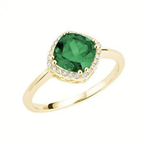 Cushion Emerald Gemstone Diamond Halo Ring